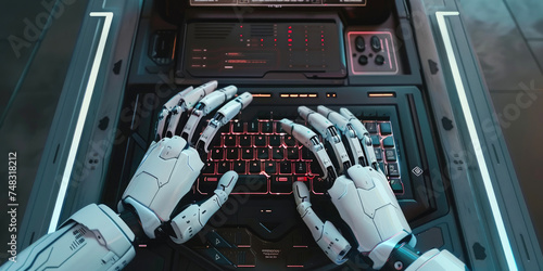 Futuristic AI robot hands t...