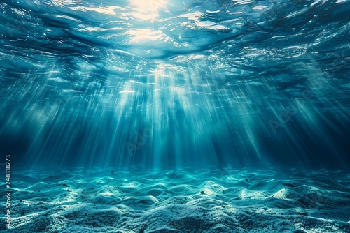 Tranquil undersea scene with sunlight filtering through the water Showcasing the serene beauty of the ocean's depths