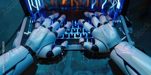 Futuristic AI robot hands t...