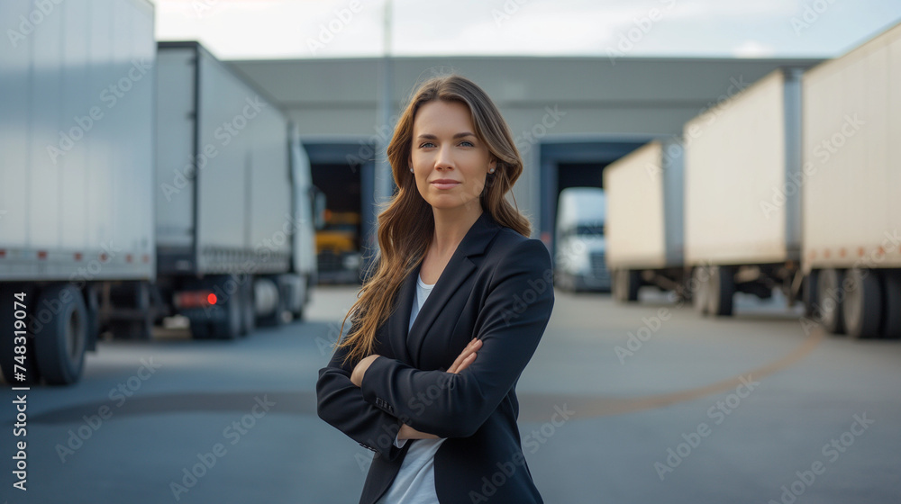 Transport Unternehmer stehend vor seinem Fuhrpark Transport Unternehmer stehend vor seinem Fuhrpark
