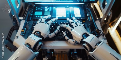 Futuristic AI robot hands t...