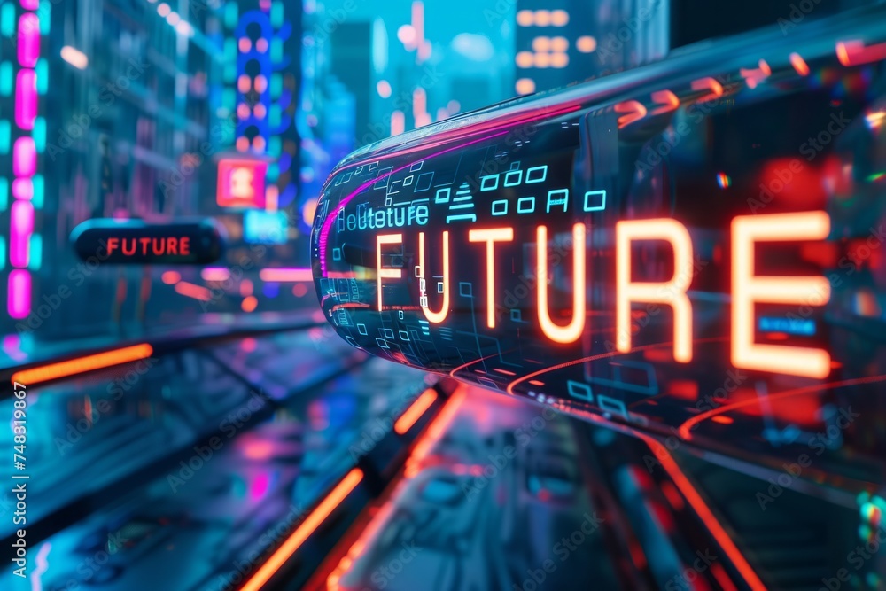 Holographic Future City with Floating Letters Generative AI