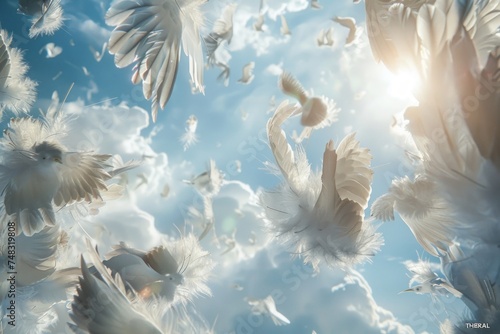 Heavenly Feather Letters in Ethereal Light Generative AI photo