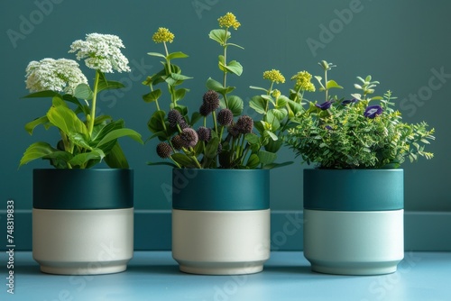 lilly pilly plant pots on a blue wall photo