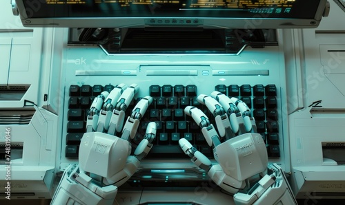 Futuristic AI robot hands t...