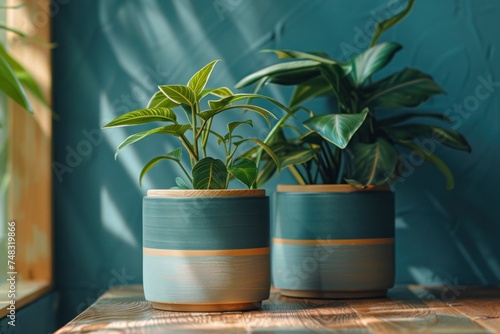 lilly pilly plant pots on a blue wall photo