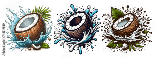 coconut logo hand drawn watercolor
 photo