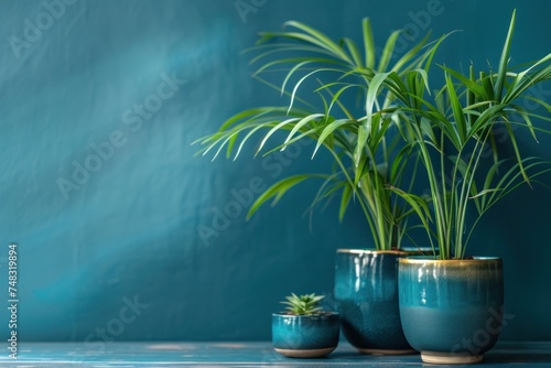 lilly pilly plant pots on a blue wall