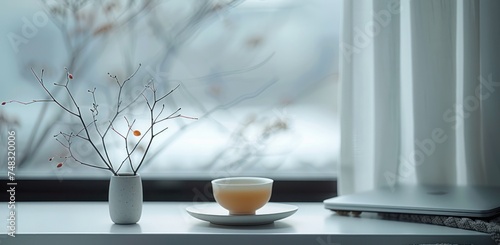 on the desk at home with laptop