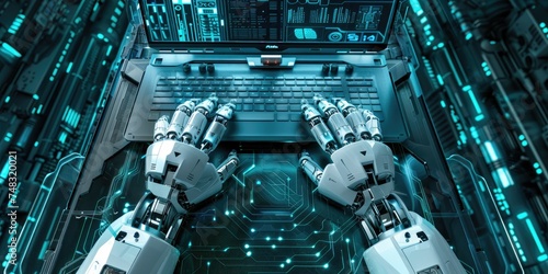 Futuristic AI robot hands t...
