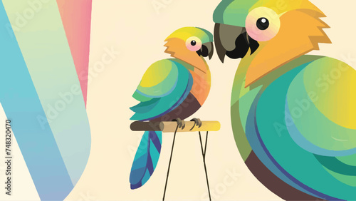 Explore the Vibrant World of Parrots: Flat Vector Illustration Offering Colorful Depictions of These Beautiful Birds. 