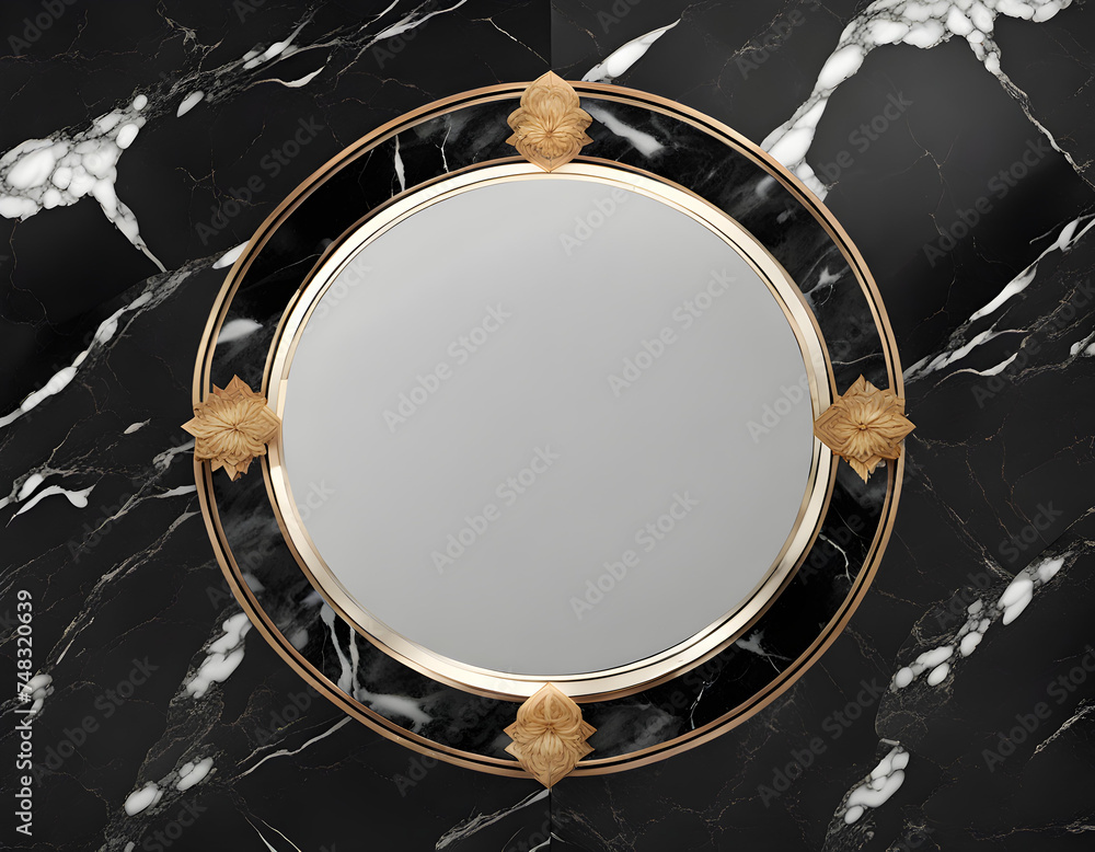 Beautiful black palette marbled with gold and round ornamental frame