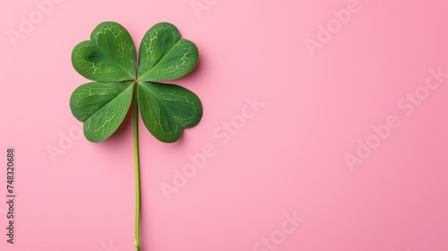 a four - leaf clover on a pink background with copy - space in the middle of the image for a st patrick's day or st patrick's day message. photo