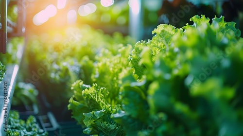 Organic hydroponic vegetable plant factory grow farm inside modern greenhouse green salad farm Indoor farm, Agriculture technology, Agricultural plants under solar panels, eco farming photo