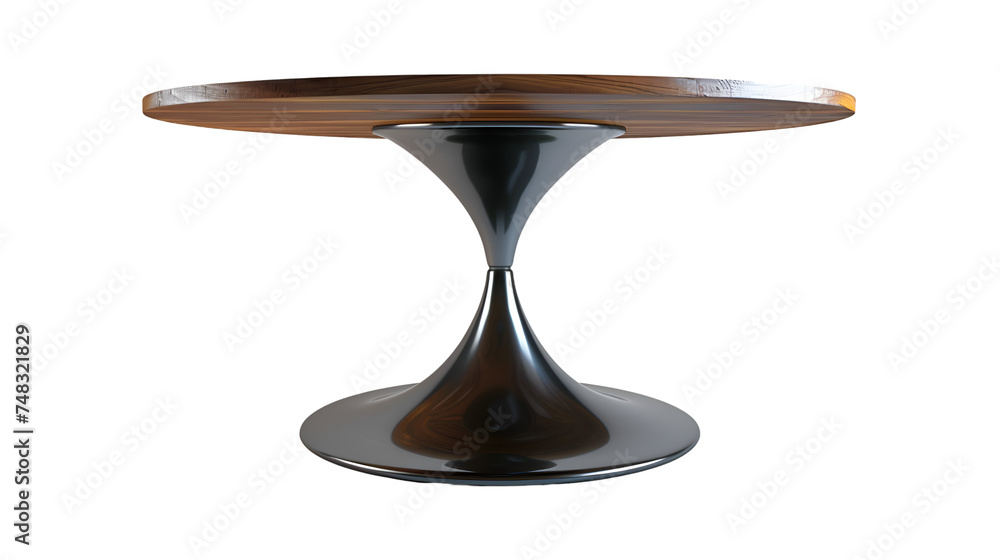 Wood and metal table with sleek Design, showcased, transparent background Wood and metal table with sleek Design, showcased, transparent background