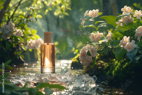 Perfume Bottle Resting on River photo