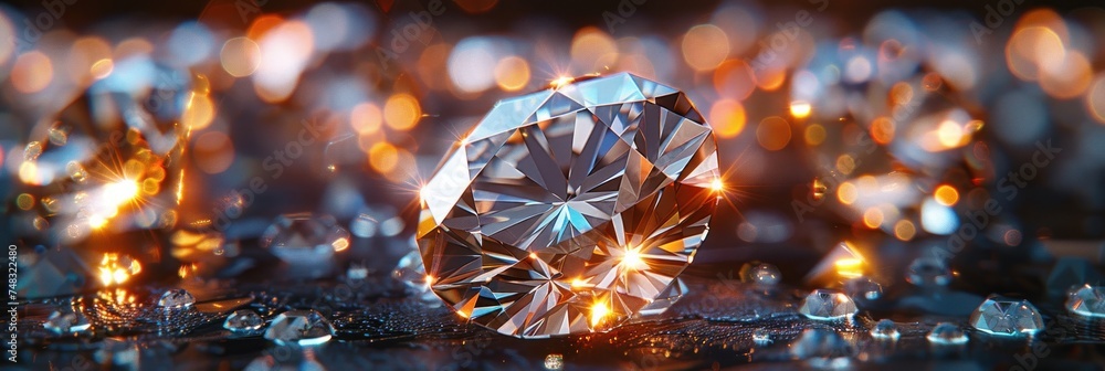 Detailed view of a diamond resting on a flat surface Detailed view of a diamond resting on a flat surface