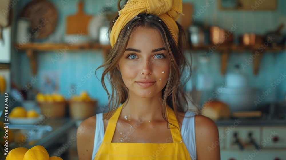 Smiling woman with flour on her face