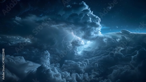 Thunderstorms dark sky seen from space High-altitude light up the night sky  Stormy cyclone swirling  Typhoon  Hurricane  catastrophe lightning  Concept on the theme of weather  natural disasters