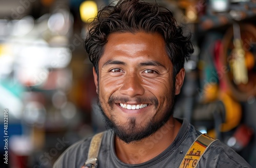 smiling male mechanic in work attire