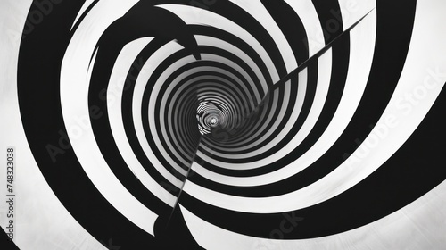 a black and white photo of a person in the center of a spiral design with a black and white background.