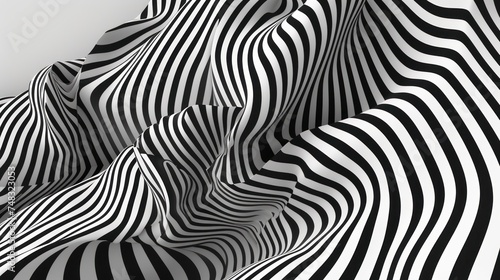 a black and white photo of a wavy surface with a black and white stripe pattern on the top of it.