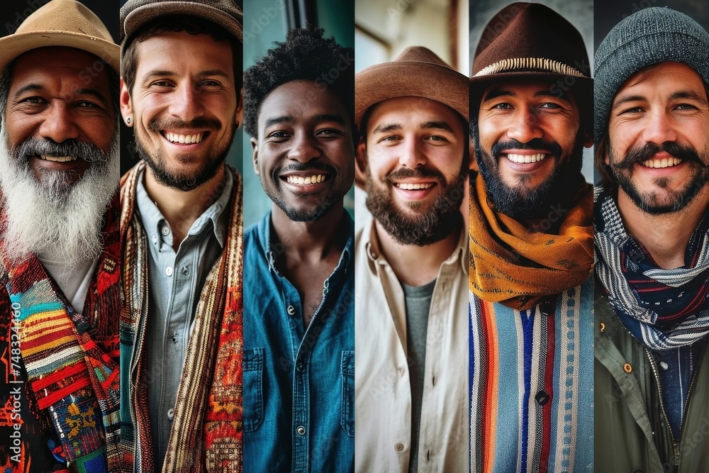 A collage of men showing ethnical diversity. - obrazy, fototapety, plakaty 