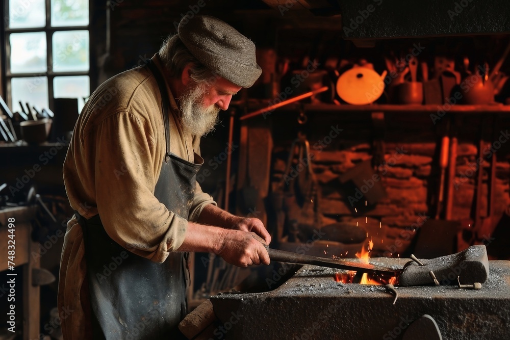 A smith at work at his anvil. A smith at work at his anvil.