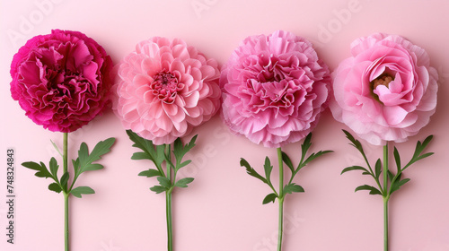 a row of pink carnations on a pink background with a baby's picture in the middle of the row. photo