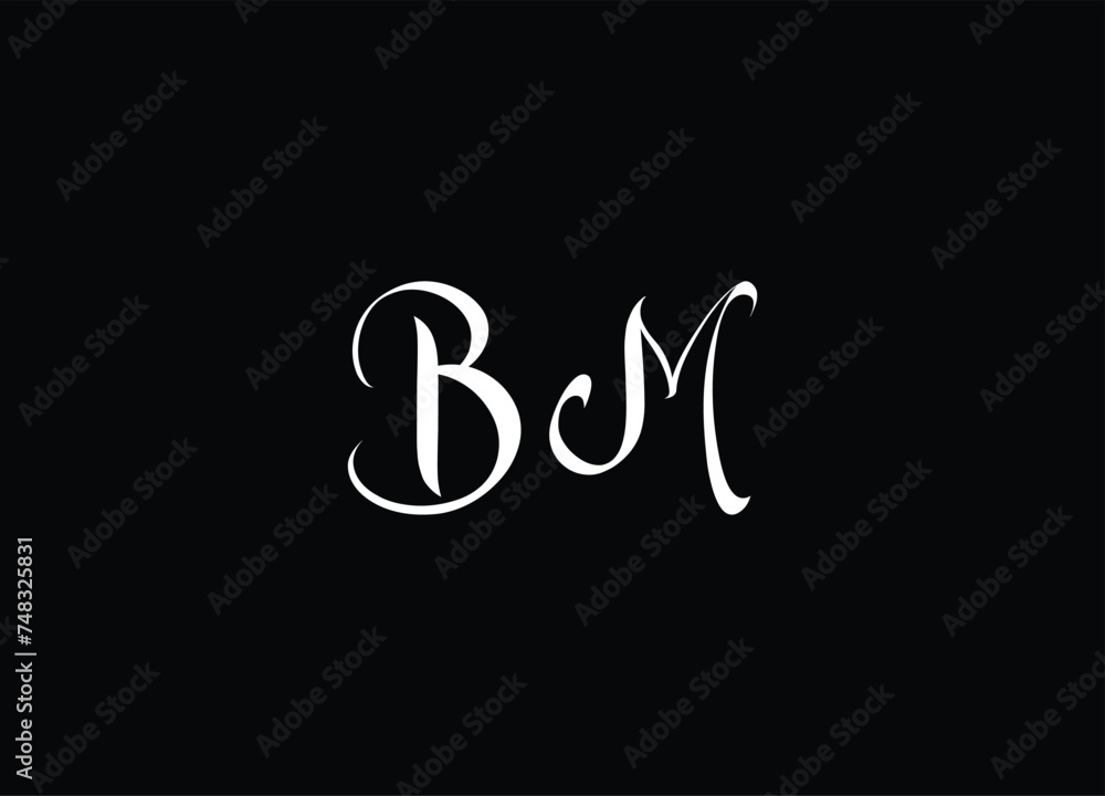 BM Brush Letter Logo Design with Black Circle and Handwritten Letters. BM Brush Letter Logo Design with Black Circle and Handwritten Letters.