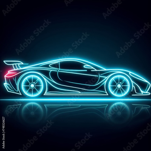 A side view of a neon-glowing sports car silhouette, presented in an abstract and modern style. This vector illustration showcases the sleek and dynamic form of a sports car © Elshad Karimov