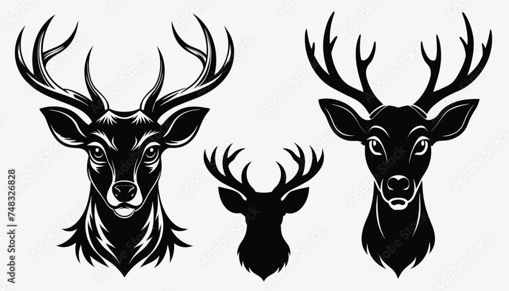 Naklejka premium Deer head vector, silhouette