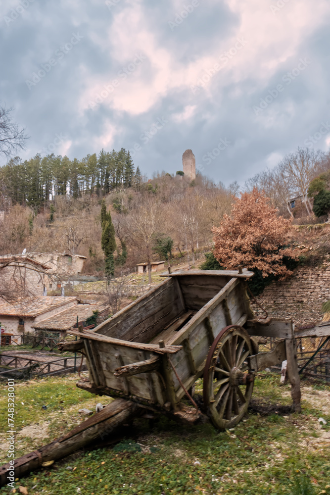 Fototapeta premium A wooden wheelbarrow.