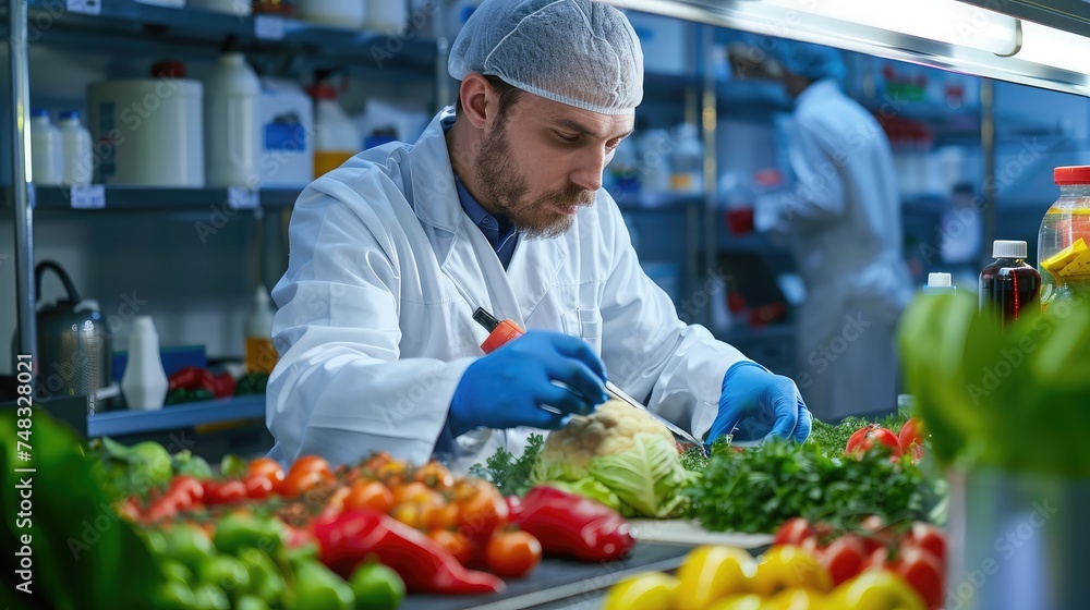 Food quality control expert inspecting specimens of groceries in the laboratory Food quality control expert inspecting specimens of groceries in the laboratory