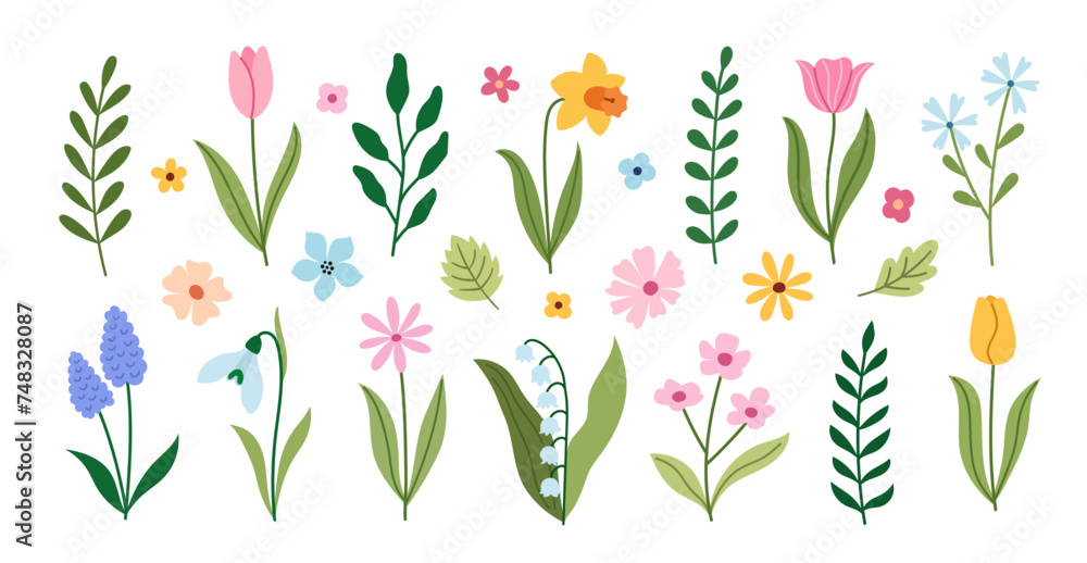 Spring flowers for decoration. Doodle vector illustration Spring flowers for decoration. Doodle vector illustration