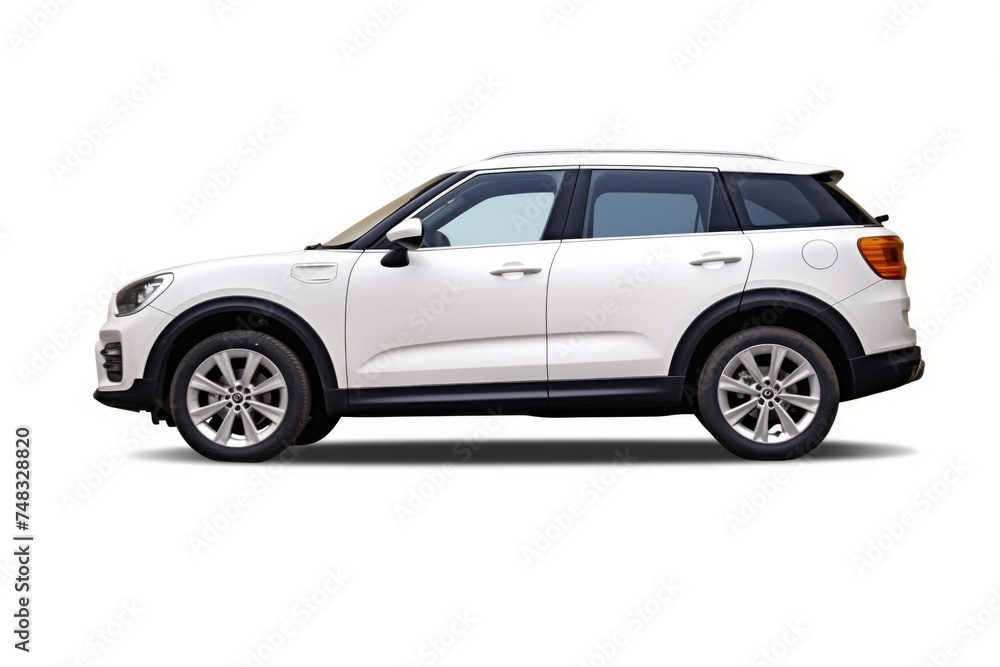 Side view white suv car isolated on white background with clipping path Side view white suv car isolated on white background with clipping path