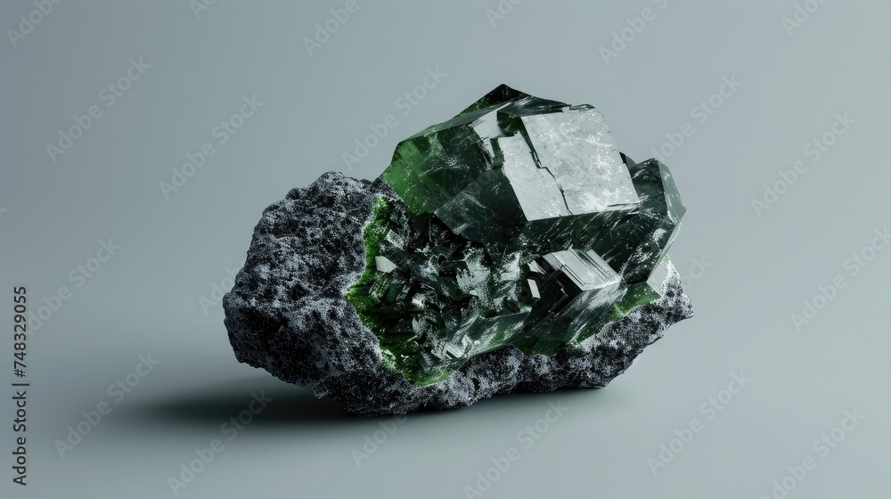 Uvarovite mineral on gray background Uvarovite mineral on gray background