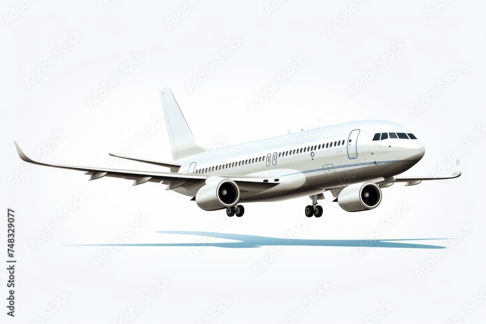 Passenger jet plane flies isolated on white background Passenger jet plane flies isolated on white background