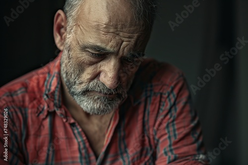 sad mature man in a room thinking