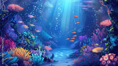 Wonderful and beautiful underwater world with corals and tropical fish. © buraratn