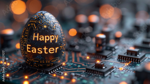 Futuristic Easter: Eggs and Circuits Intertwined in a High-Tech Abstract Design.