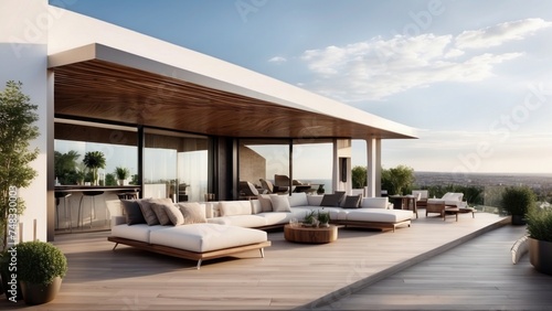 Modern villa with a rooftop terrace  providing panoramic views and an ideal space for outdoor entertainment