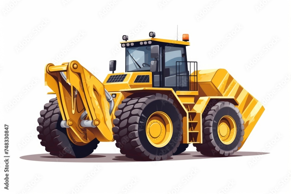 Naklejka premium Front loader transporting crushed stone at construction site.