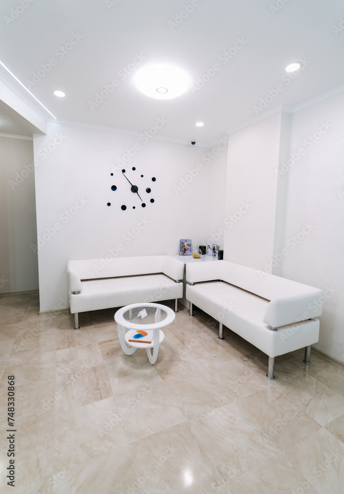 Fototapeta premium Interior of modern private clinic. Indoor empty medical hall.