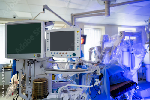 Hospital surgery professional technologies. Healthcare monitoring equipment.