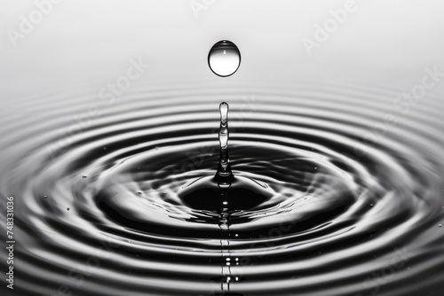 An exquisite close-up showcasing the beauty and symmetry of a water droplet hitting the surface, forming ripples