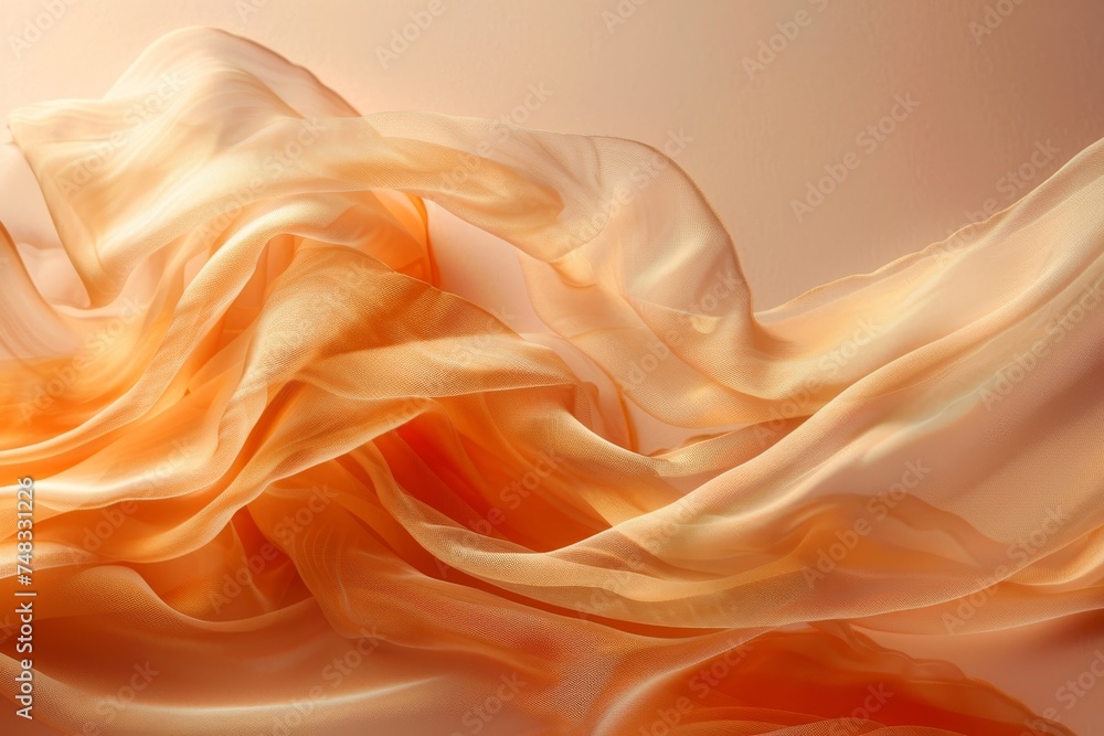 Obraz premium A close-up image capturing the delicate folds and soft texture of a luxurious orange fabric, giving a sense of movement and elegance