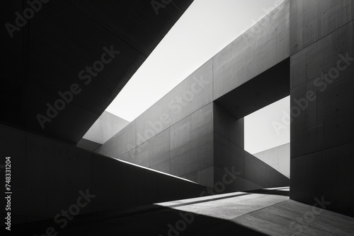 Striking geometric play of light and shadows in a contemporary architectural structure with concrete angles