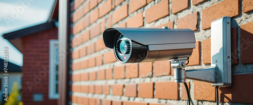 Wall-mounted surveillance camera monitors the area for public safety