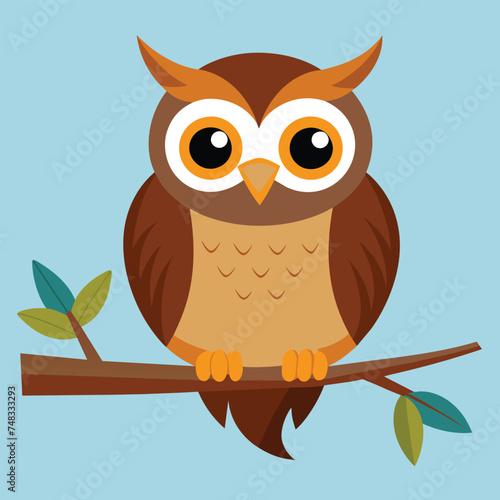 Happy Owl sitting On a tree Branch vector illustration